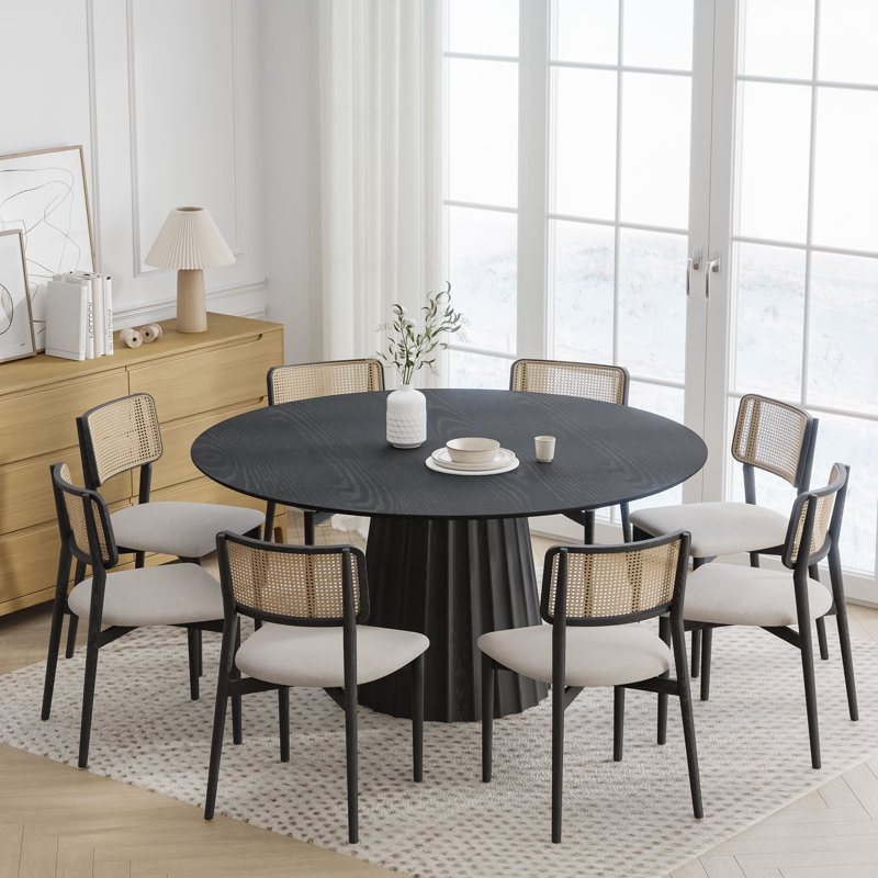 Table de salle à manger en bois massif, Noir, noir, noir, noir, H 30 po x L 60 po x l 60 po