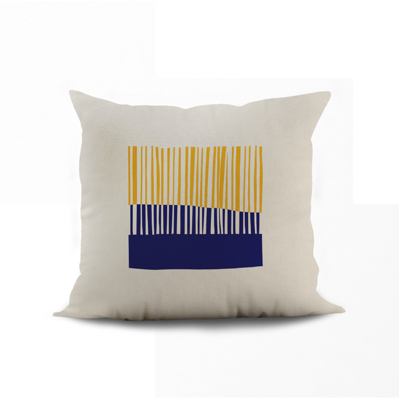 Jeté carré en polyester intérieur / extérieur, L 19 po x H 19 po, Jaune / Bleu Marine