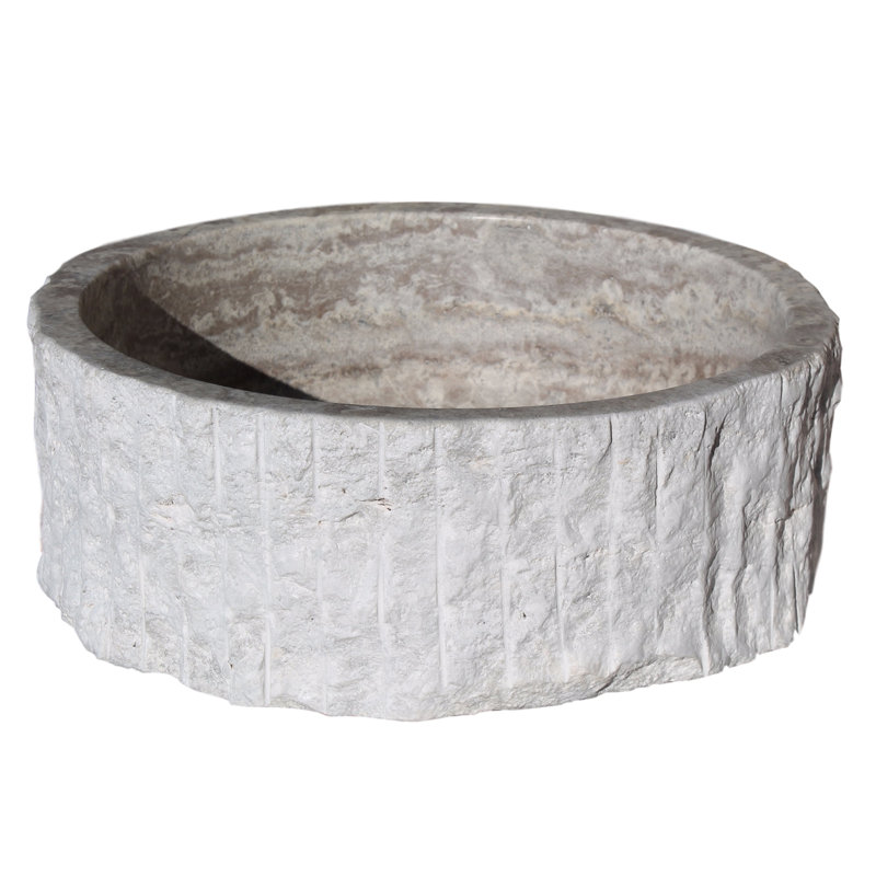 TashMart 16'' Travertine Circular Bathroom Sink, Antico