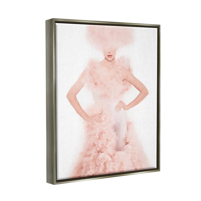 «Pink Fluffy Fashion Gown», impression graphique, H 31 po x l 25 po x P 1,7 po, Cadre flottant gris lustré