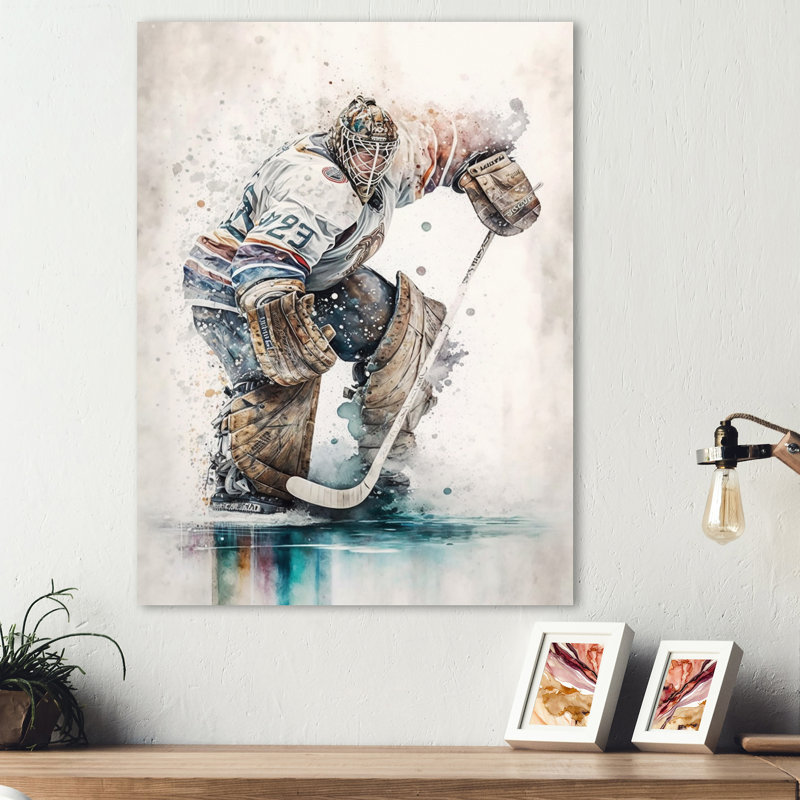 Hockey sur toile pendant le jeu III - art sur toile, H 40 po x l 30 po x P 1,5 po, Toile tendue