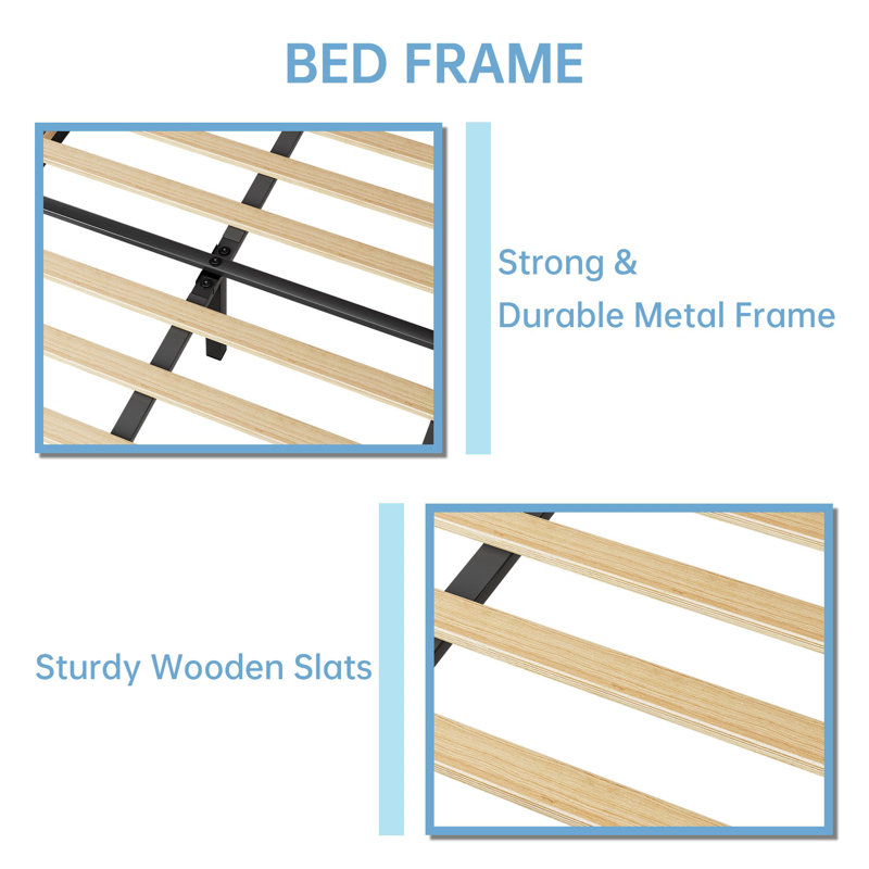 Twin Bed Frame, Velvet Upholstered Platform Bed Frame With Height Adjustable Headboard, Blue
