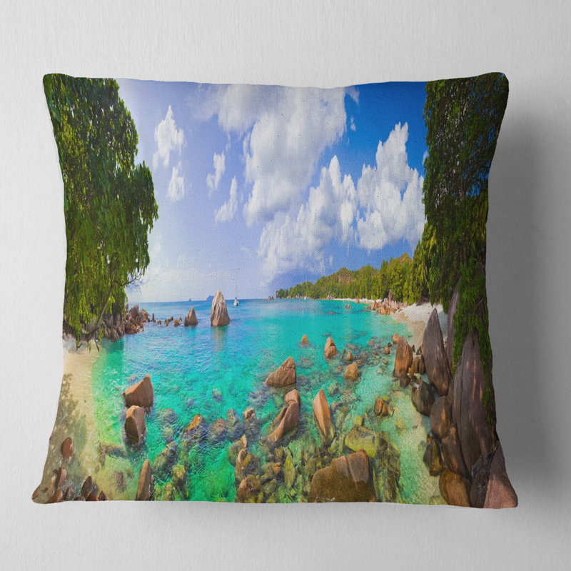 Coussin Anse Latium, photographie de paysage, Seychelles, 16 po x 1 po, Coussin décoratif