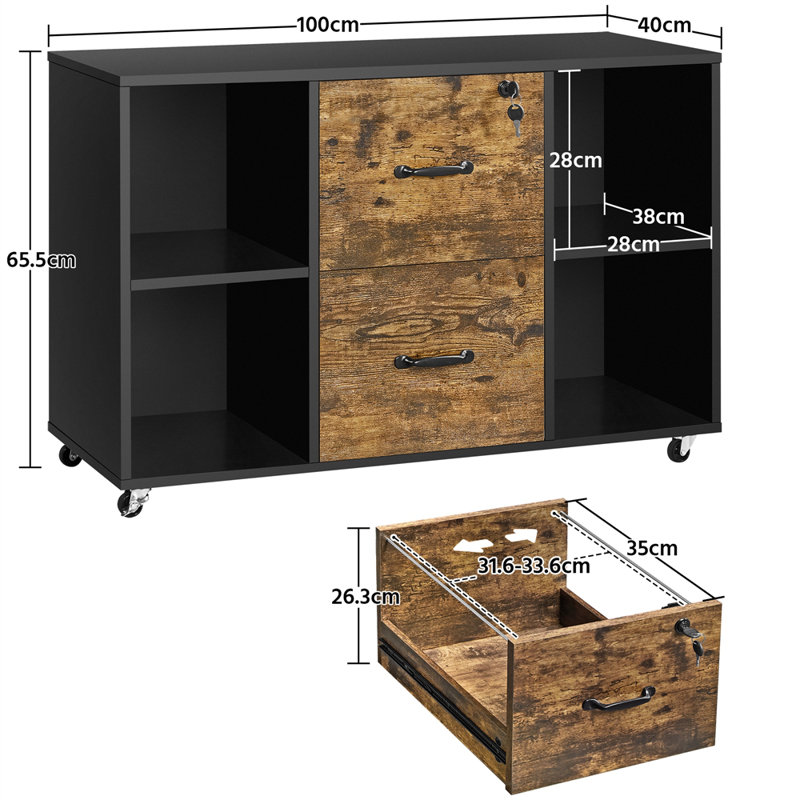 66 Cm Storage Cabinet Annajane, Black/Rustic Brown