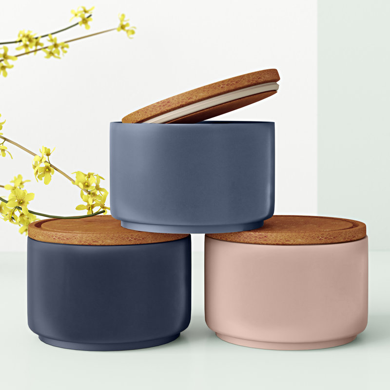 Stoneware Jar - Set of 3, Blue/Pink