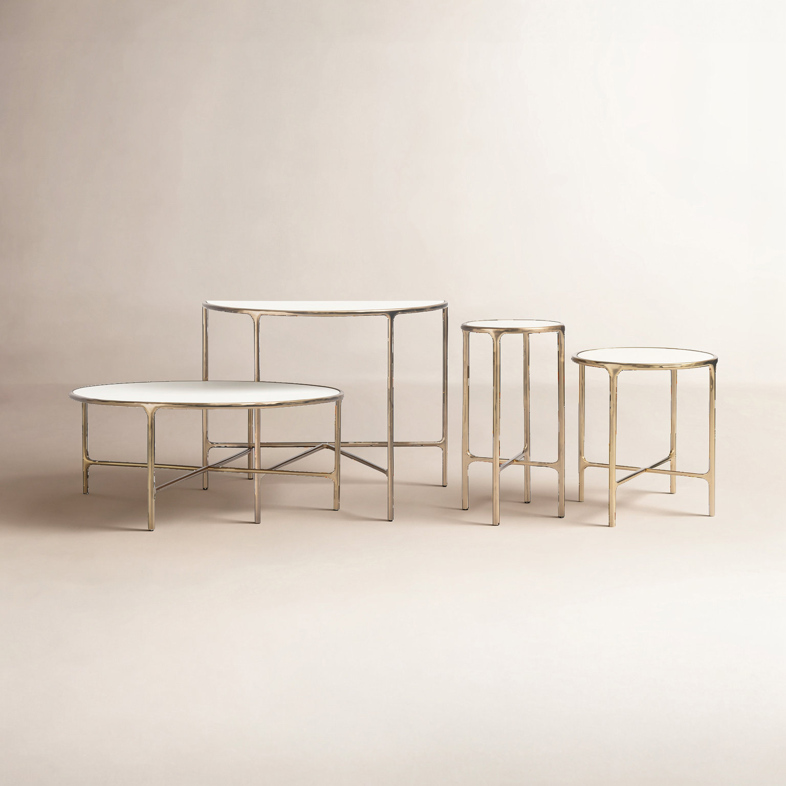 Evelynn 4-Piece Living Room Table Set, White, Brass
