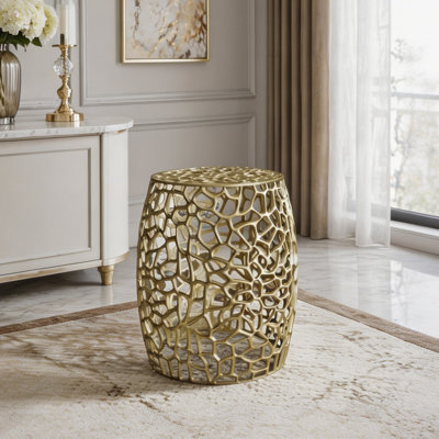 Aluminum Drum End Table with Intricate Design