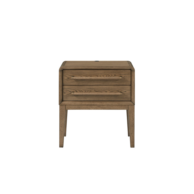 Table de chevet compacte avec deux tiroirs, durable et élégante pour les petites chambres, Marron clair
