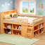 Grand lit mezzanine avec rangement, tête de lit à DEL et finition naturelle pour les chambres d'enfants modernes-1141863511