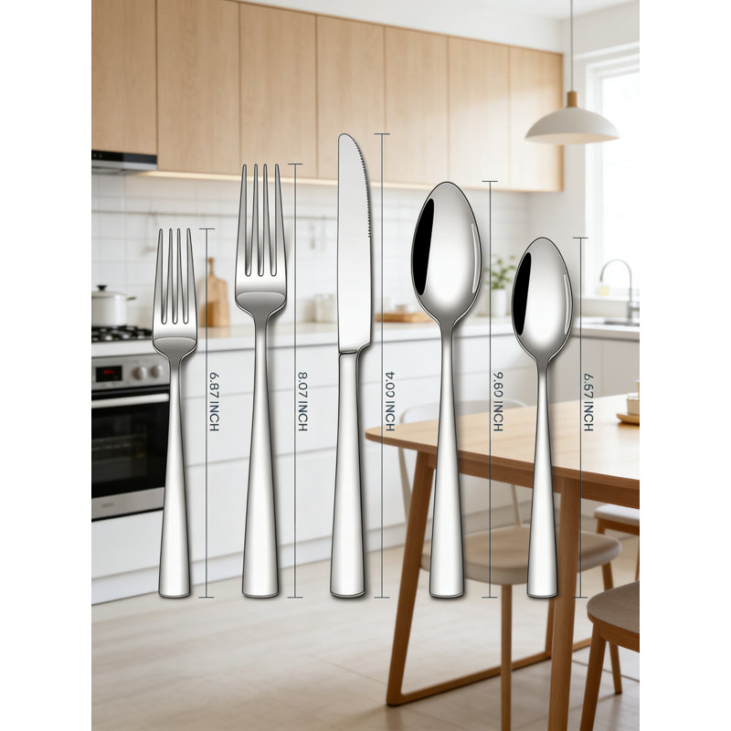 Ensemble de couverts 40 pièces en acier inoxydable pour 8 personnes, ensemble de couverts polis miroir avec couteaux de table, fourchettes, cuillères, fourchettes à salade et cuillères à café, allant au lave-vaisselle pour la maison et le restaurant