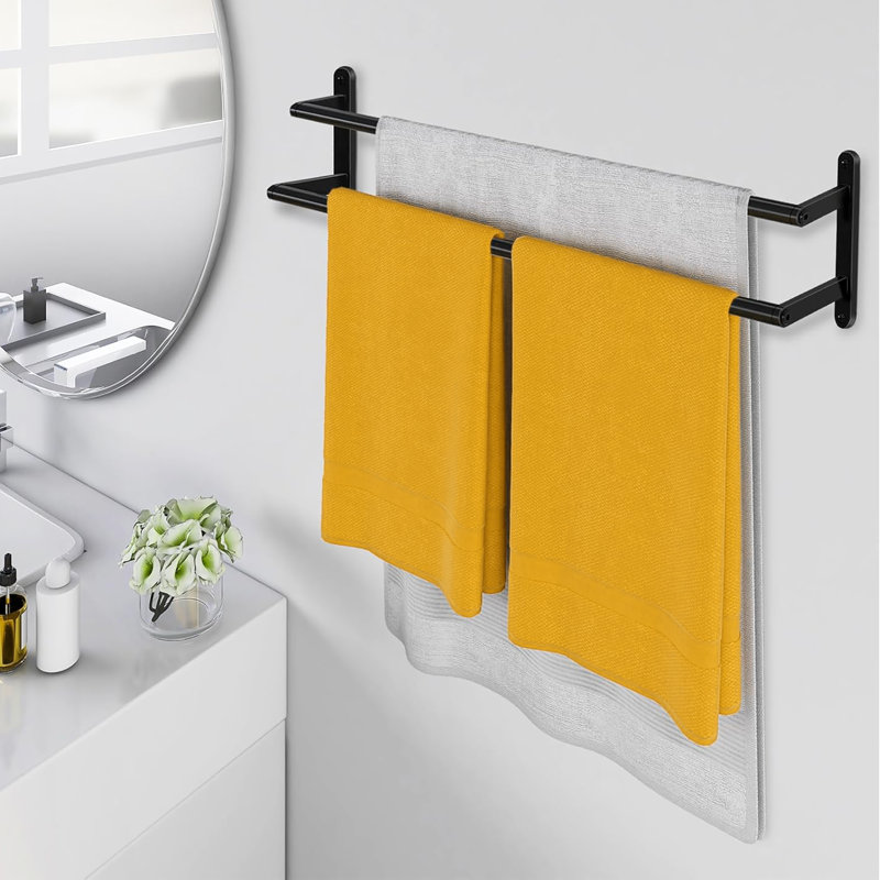 Porte-serviettes double en acier inoxydable de 24 po, convenant à la salle de bain et à la cuisine, conception murale, Noir