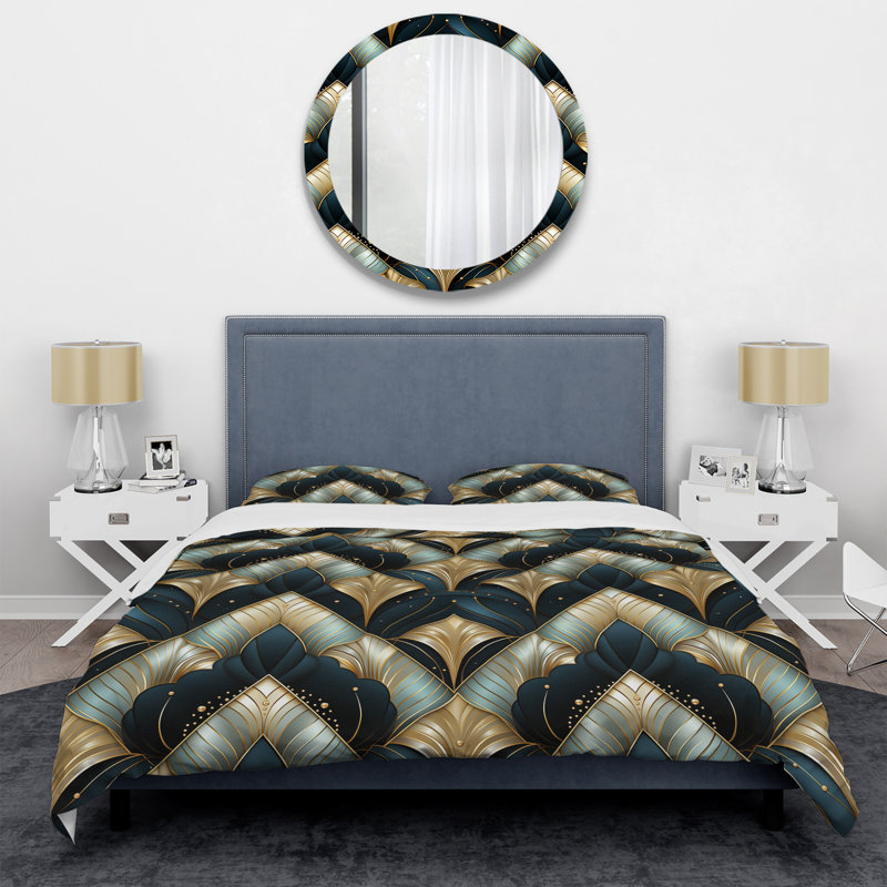 Emerald And Gold Art Deco Glamour Grandeur - Ensemble de housse de couette en marbre