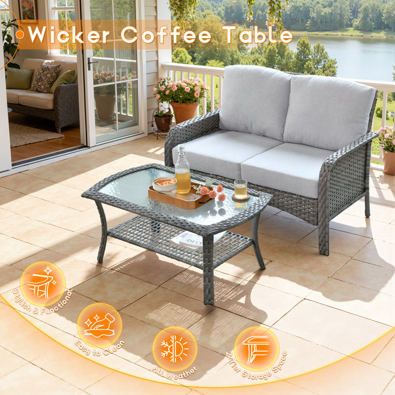 Bayview 2 - Person Patio Conversation Set with Cushions, Light Blue