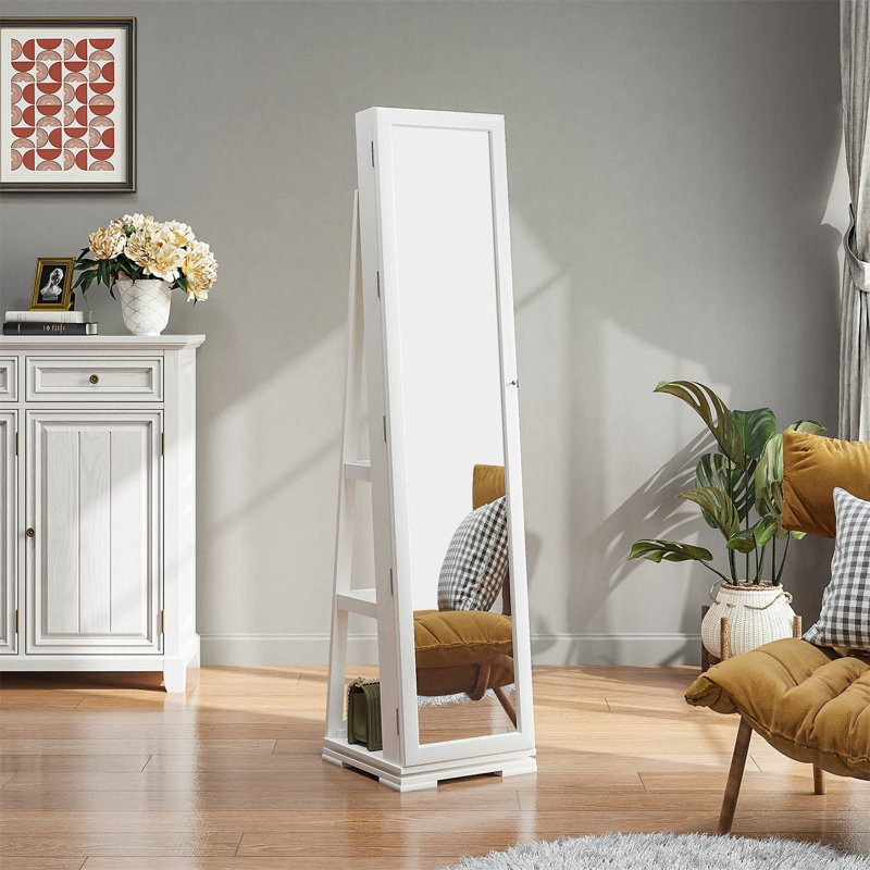 Armoire à bijoux rotative moderne avec miroir pleine grandeur et compartiment secret