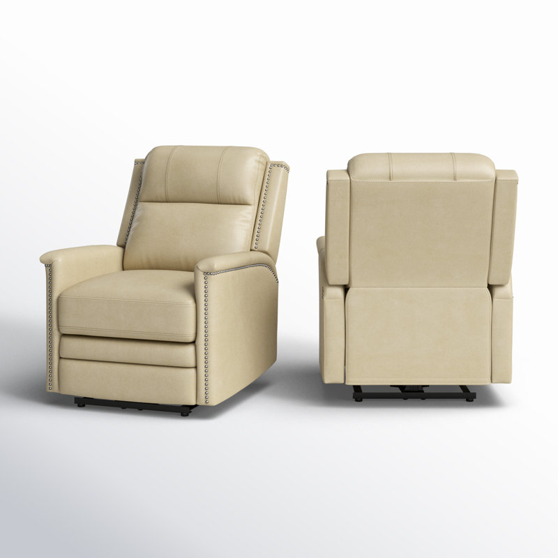 Fauteuil inclinable électrique en cuir véritable Rueda avec port USB intégré, Cuir véritable beige