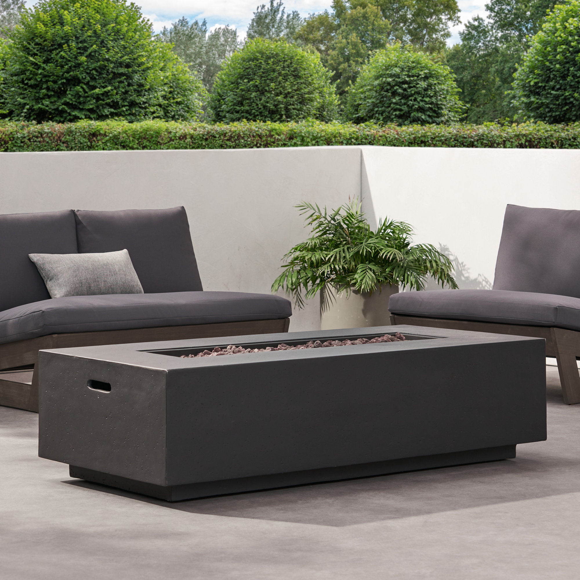 Belle Concrete Rectangle Fire Pit Table, Dark Gray