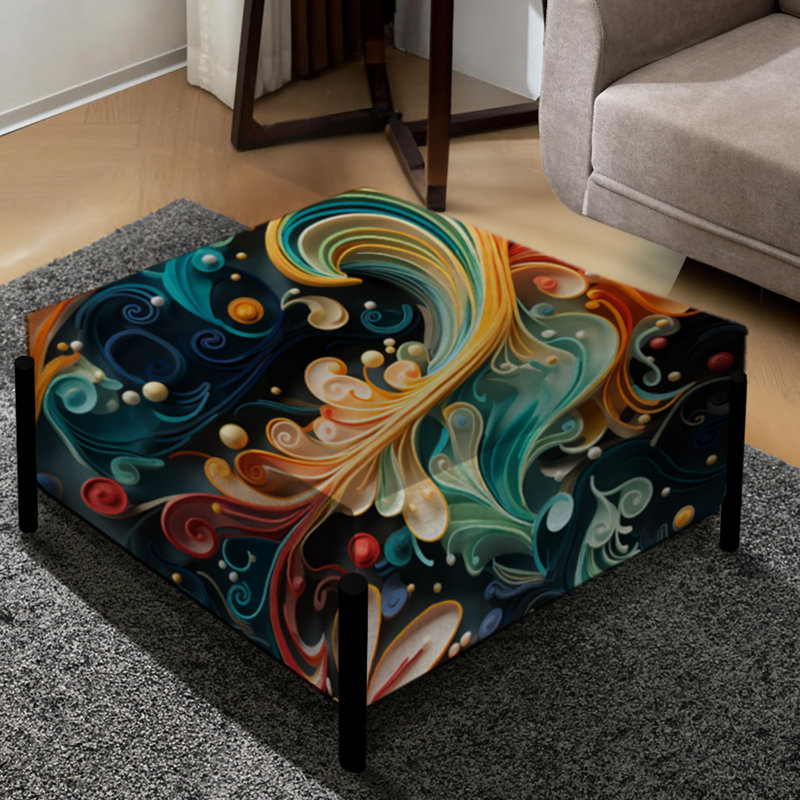 Paisley bleu et couleurs spirales - grand repose-pieds carré Paisley