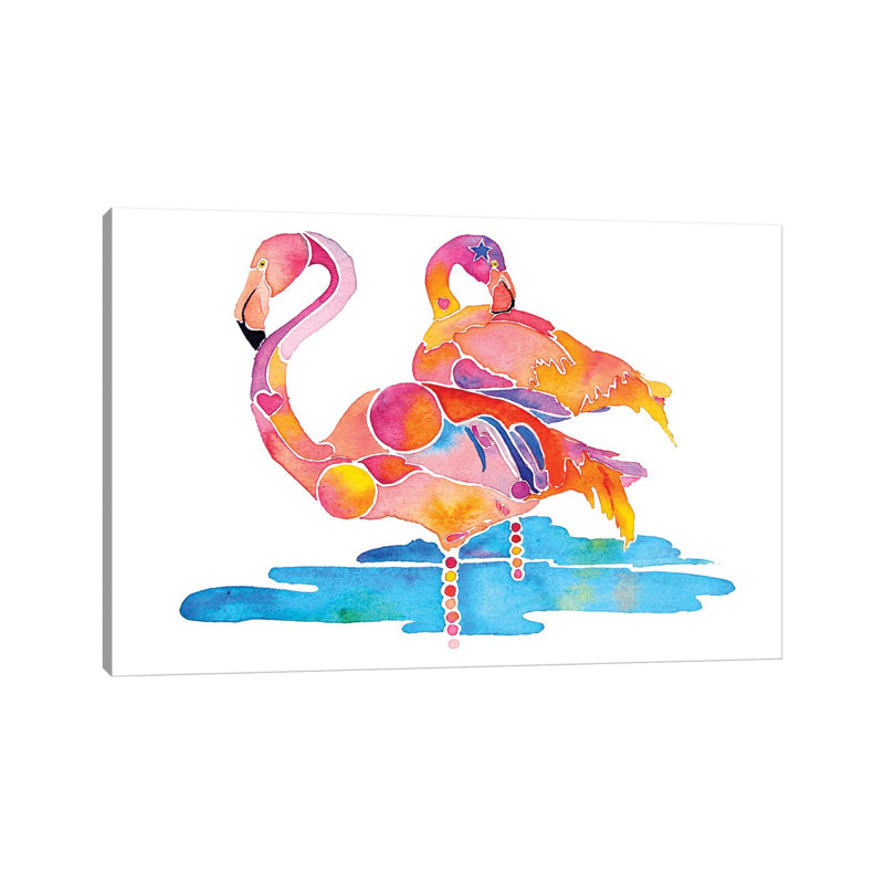 Flamingos by Jo Lynch - Wrapped Canvas Gallery-Wrapped Canvas Giclée, 20.32cm H x 30.48cm W