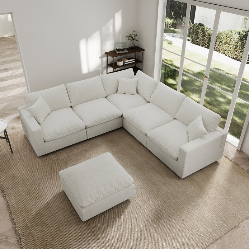 Otina 95.4'' Upholstered Sofa, Cloud Sofa, L Shaped Sectional Sofa Couch Modular Sofa with Ottoman for Living Room Office Apartment