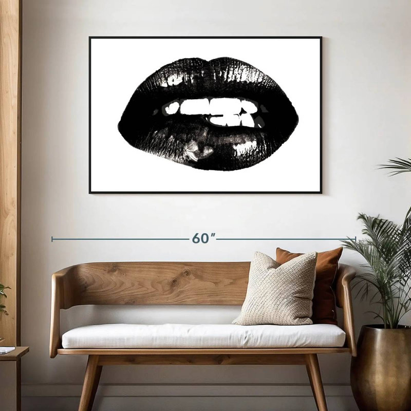 Lèvre, 46 po x 31 po, Cadre flottant noir