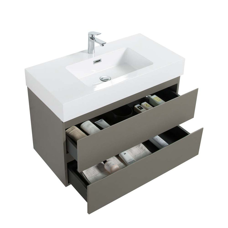 36'' Single Bathroom Vanity with Ceramic Top, Gray