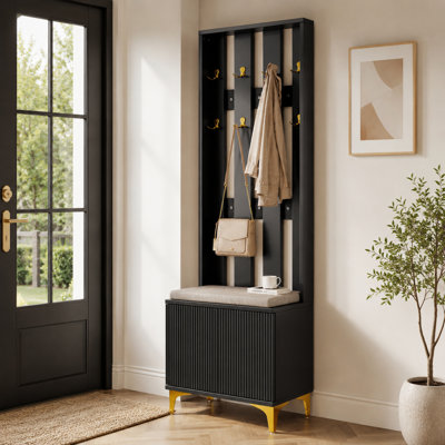 Ensemble de portemanteaux d'entrée avec banc à chaussures rembourré, crochets et armoire de rangement pour chaussures