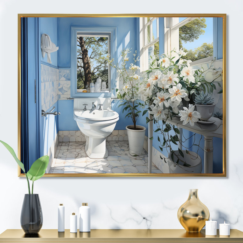 Bathroom Bathroom Reflections Of II - Impression sur toile de salle de bain, Cadre flottant doré, H 12 po x l 20 po x P 1 po