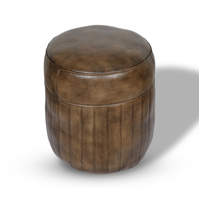46cm Wide Genuine Leather Pouffe Ottoman