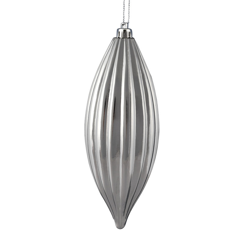 8"nLine Finial Ornament, Silver Shiny