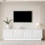 Armoire minimaliste blanche à quatre portes de style ondulé avec tablettes réglables et lumières décoratives-574998372