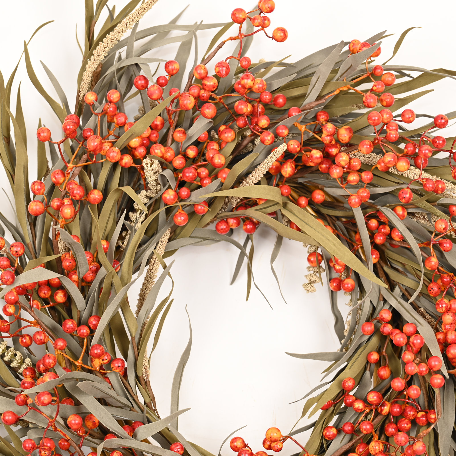 24" Grass, Berry Thanksgiving Wreath, Orange