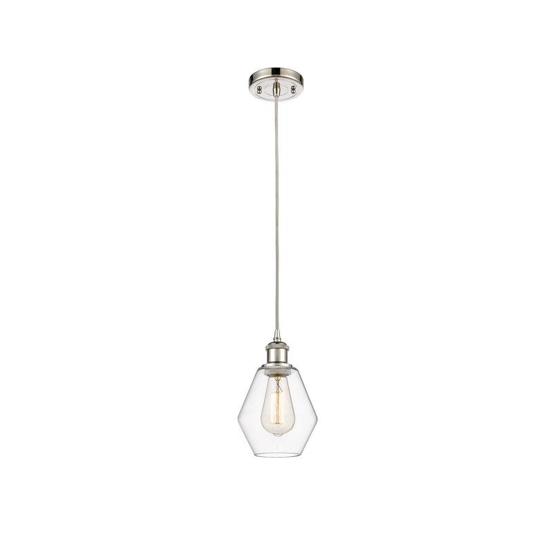 Luminaire suspendu simple à 1 lumière Gabbie, Transparent, Nickel poli
