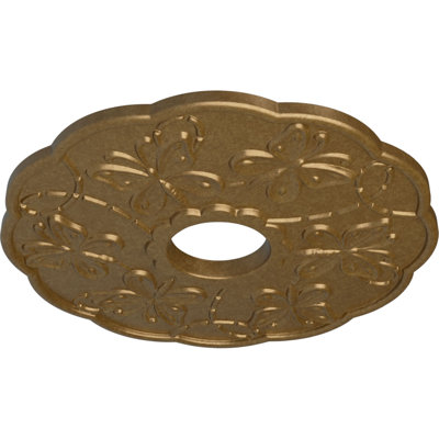 Endurathane Terrones Butterfly Ceiling Medallion, 17 7/8"OD x 3 7/8"ID x 1"P (Fits Canopies up to 3 7/8"), Hand-Painted Pale Gold Finish