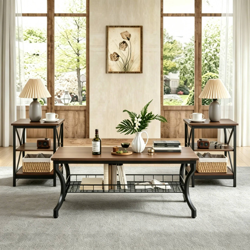 Ensemble de 3 petites tables basses Alonso, Brun