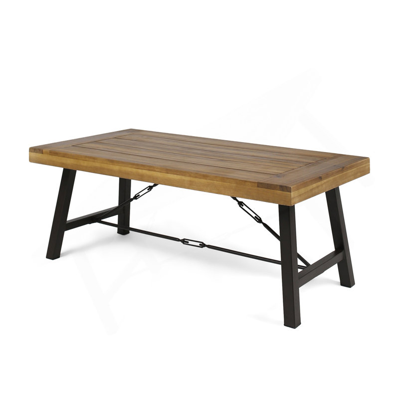 Table basse d'extérieur en bois d'acacia, finition teck / métal rustique brun et noir
