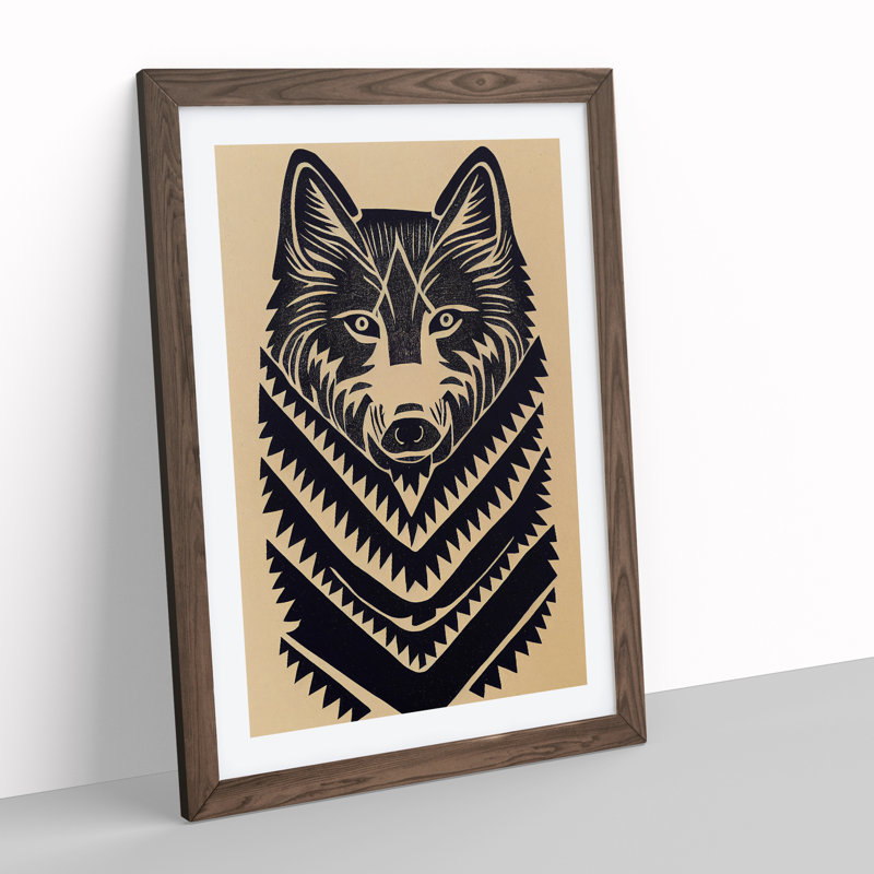 Wolf In Abstract No.2 - Wall Art, 36cm H x 27cm W, Walnut Framed Paper, White