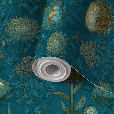 Papier de contact à peler et coller, imprimé floral tropical sans soudure, bleu sarcelle, auto-adhésif et amovible 24 po x 118 po (60 x 300 cm)