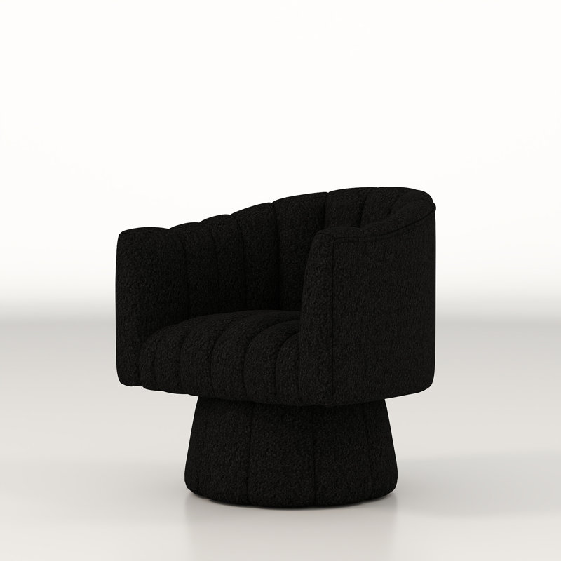 Fauteuil demi-tonneau pivotant en velours capitonné l 28 po Murrow, Ours en peluche noir