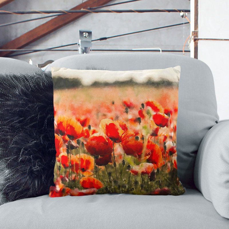 Floral Square Cushion, 40cm H x 40cm W x 15cm D, Black