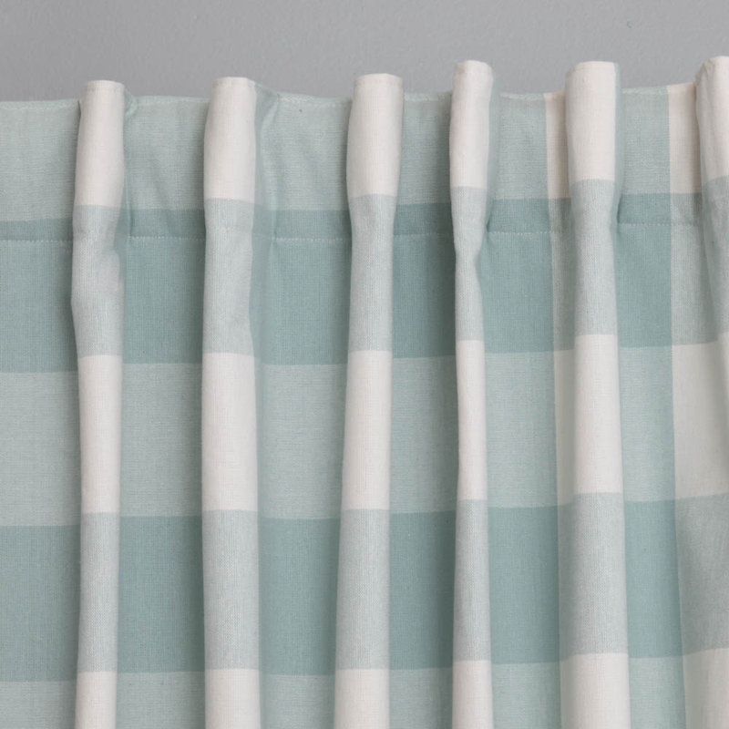 Treve 100% Cotton Room Darkening Buffalo Checkered Curtain Panel with Rod Pocket Top and included hook clips , Blue