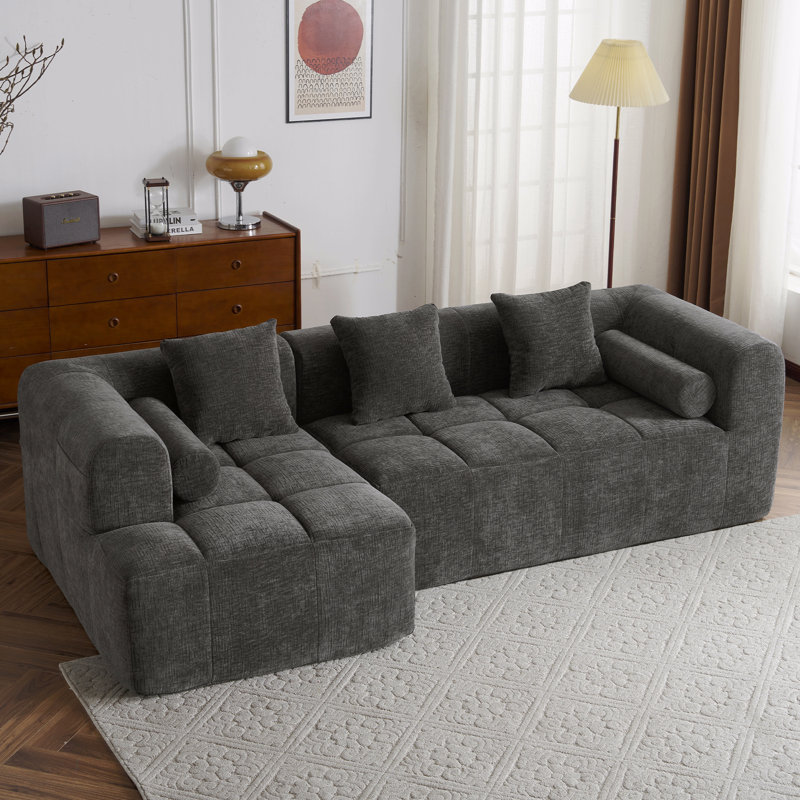 Canapé modulaire modulaire avec sièges profonds et 2 poches latérales pour le salon, Gris chenille