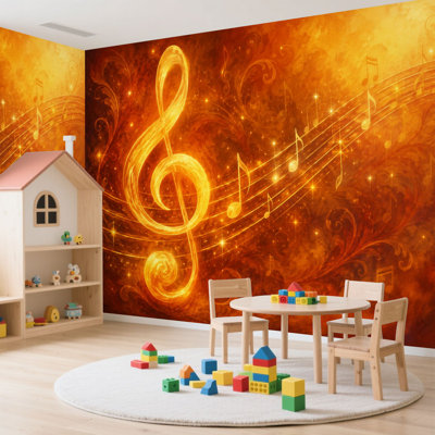 Papier peint adhésif mural, affiche à thème de musique, clé de sol abstraite, personnel musical, papier autocollant amovible, décoration murale pour salon, chambre à coucher H 100 po x l 144 po