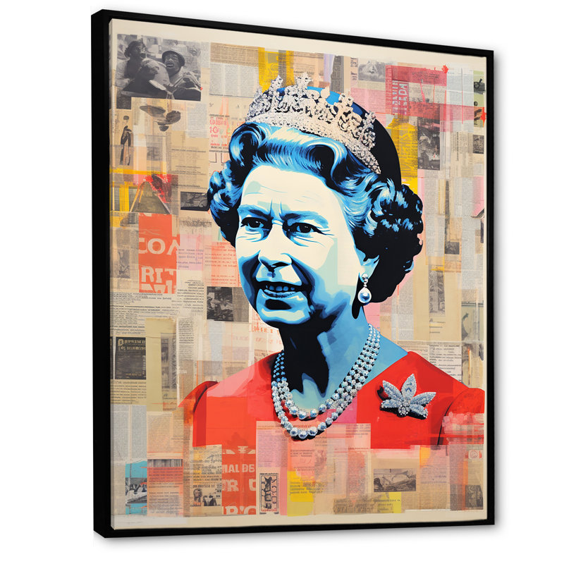 Pop Art Queen Elizabeth's Magazine III, Cadre flottant noir, H 20 po x l 12 po x P 1 po