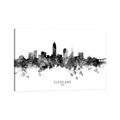 Cleveland Ohio Skyline Name Bw by Michael Tompsett - Wrapped Canvas Gallery-Wrapped Canvas Giclée