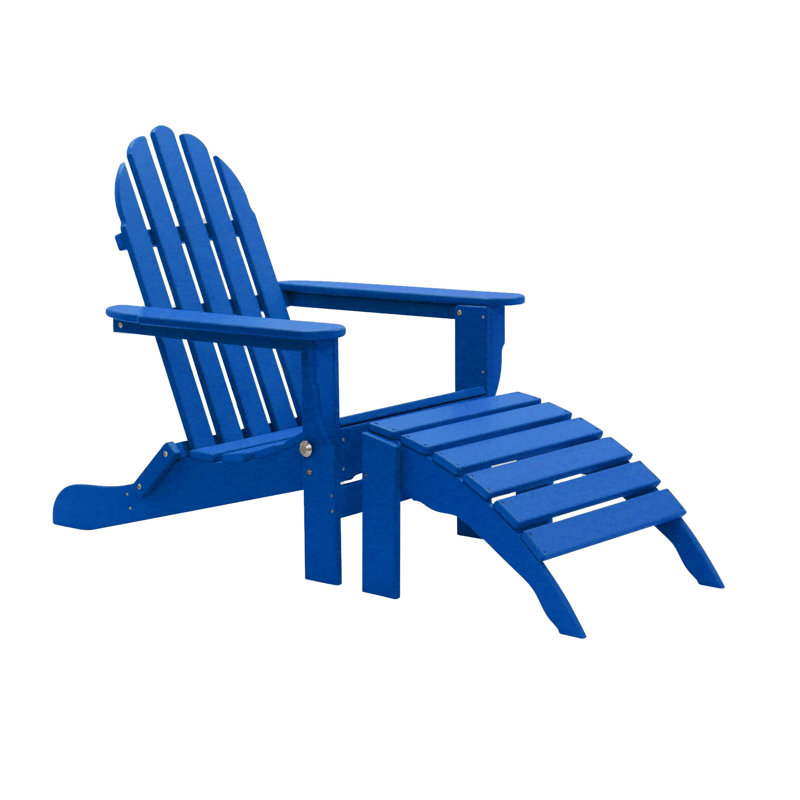 Chaise Adirondack pliante en plastique / résine avec repose-pieds Leighton, Bleu royal