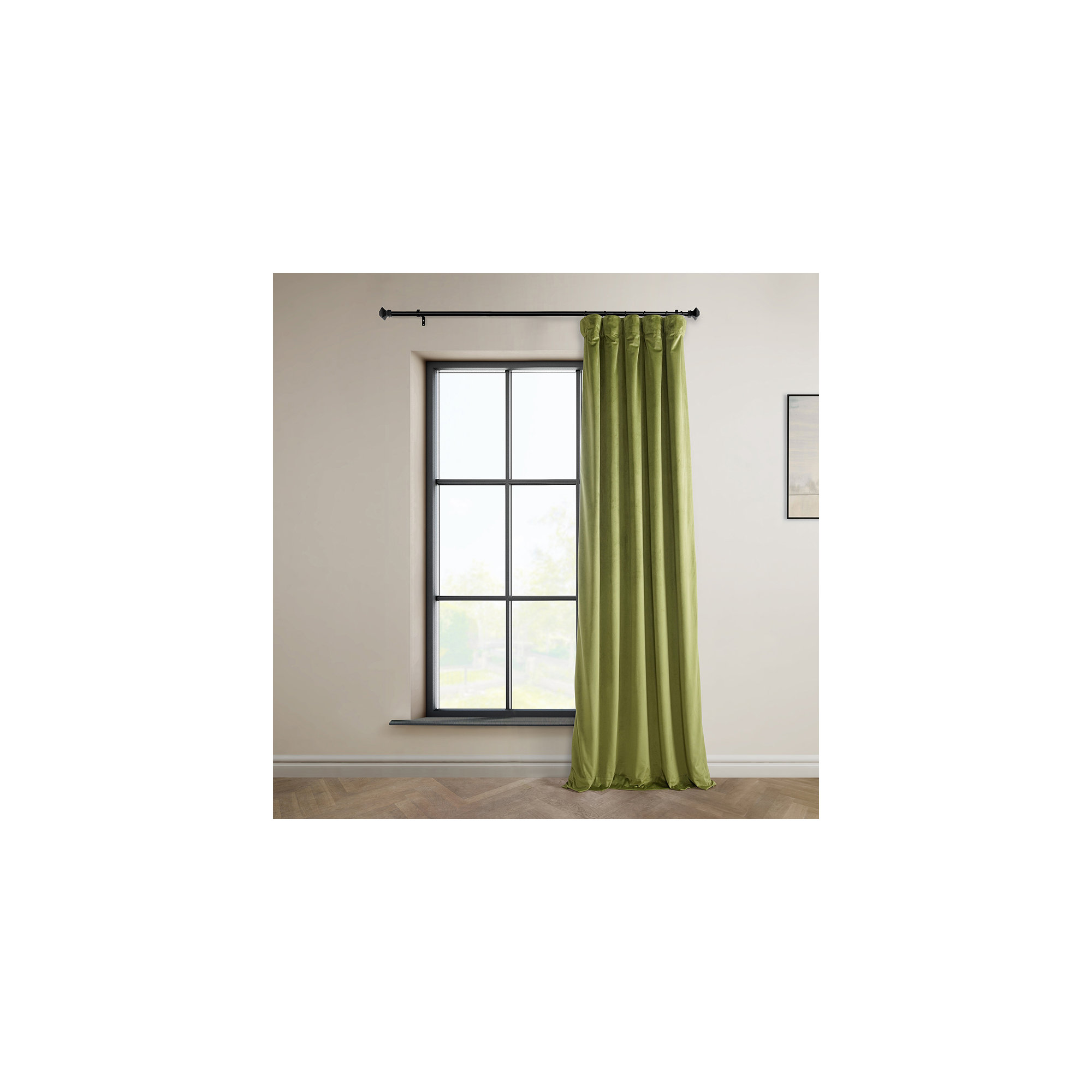 Matra Plush Velvet Curtains for Bedroom - Room Darkening Curtains for Living Room Window Single Panel, Retro Green