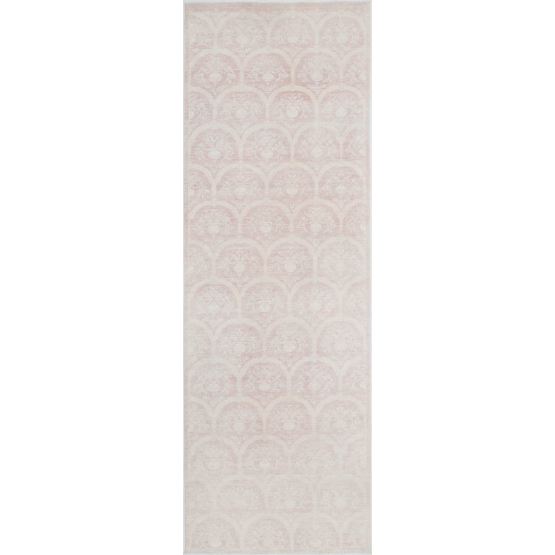 Tapis de couloir en laine noué à la main ivoire et rose pâle 4 x 12,2 pi pour couloir et cuisine