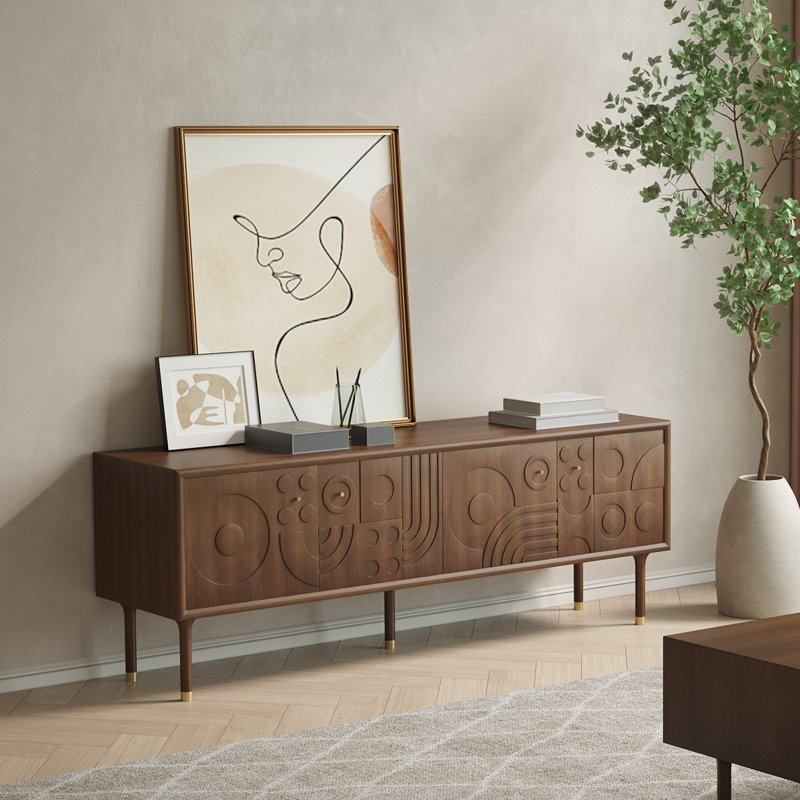 Meuble télé Mid-Century moderne, entièrement assemblé, H 22,83 po x L 62,99 po x l 16,93 po, Brun