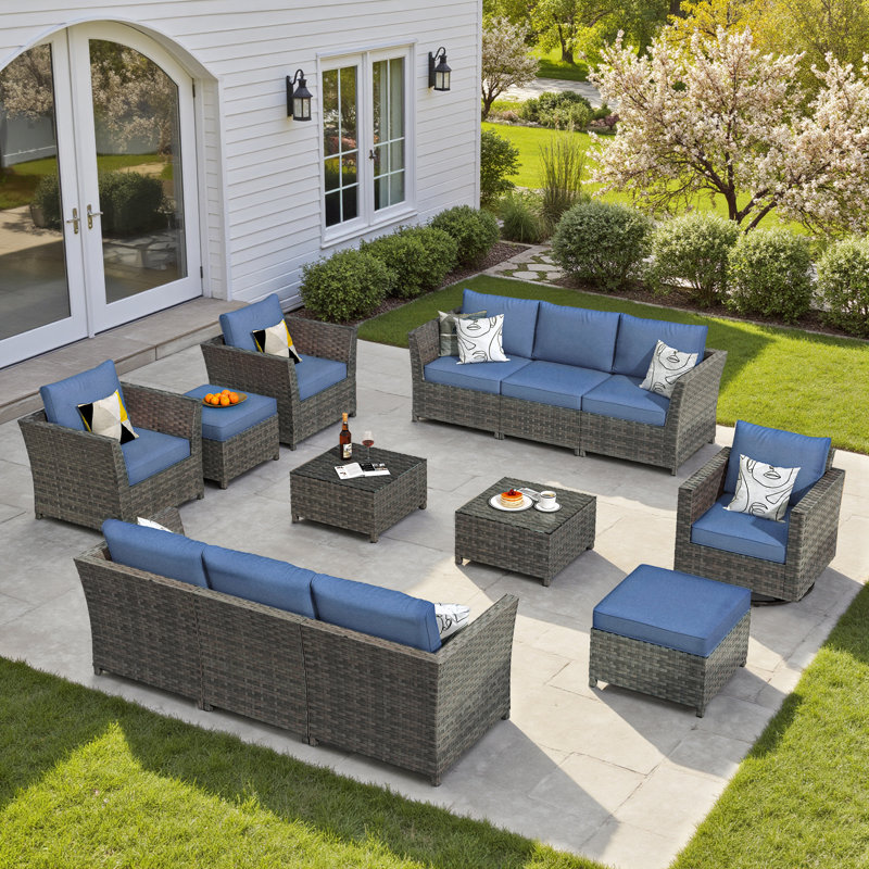 Ignatz 9 - Person Patio Sectional Seating Group with Cushions, Light Blue