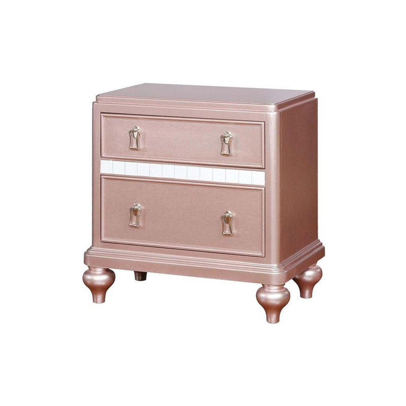Table de chevet 2 tiroirs en bois, Or rose